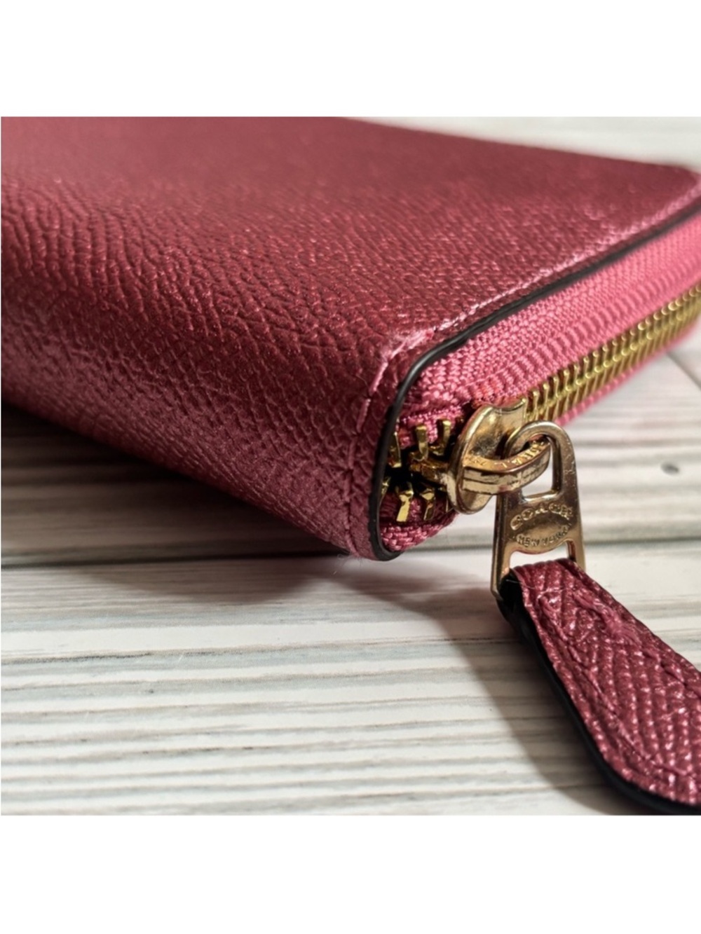 Coach Metallic Raspberry Zip-Around Wallet - Picture 5 of 9